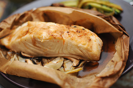 Halibut Cooked in Parchment Paper