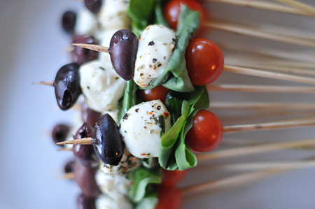 Tomato, Olives and Mozzarella Skewers by Carl Mindling